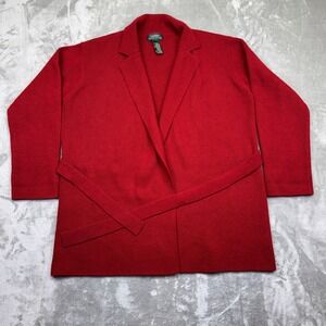 VTG Lauren Ralph Lauren XL Red Knit Cardigan Sweater Belted Merino‎ Wool Angora